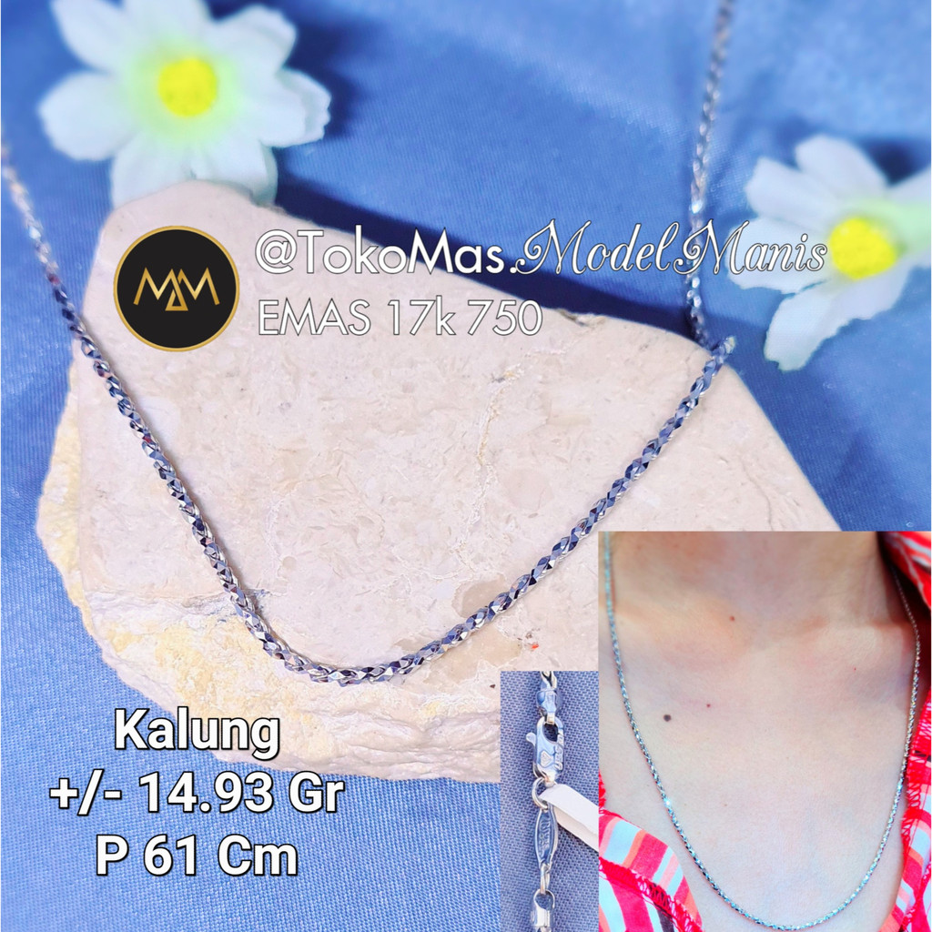 Kalung tambang ulir solid emas putih 750 kadar 17k