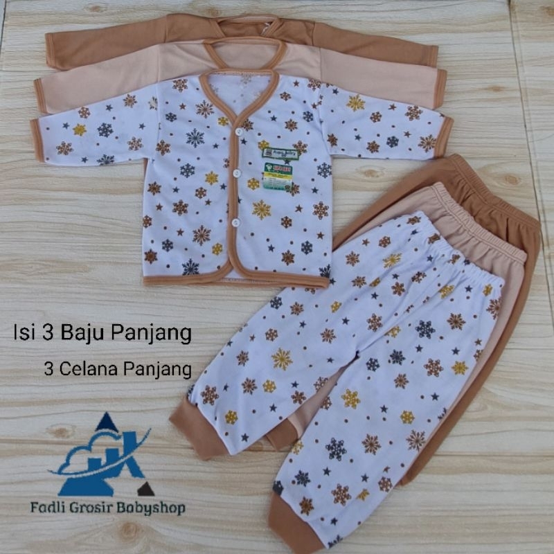 6 Pcs Baju Celana Bayi Newborn Lengan Panjang Series Coklat Setelan Bayi Newborn