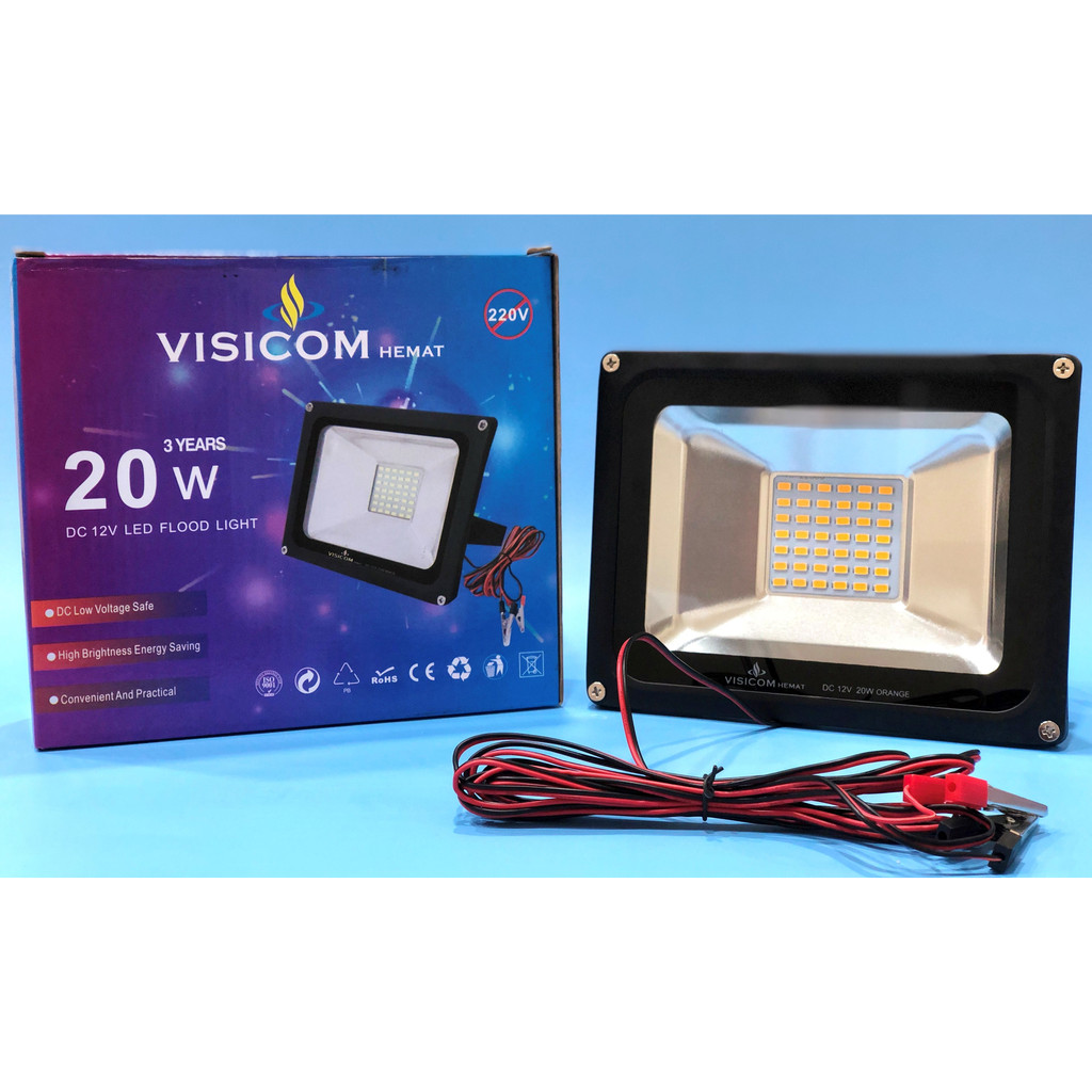lampu sorot tembak Lampu LED Flood light DC 12V 20 Watt Orange Hemat Visicom