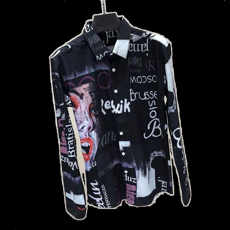 Kemeja Lengan Panjang untuk Pria, Kemeja Pas Badan Gaya Korea Trendi Slim-Fit, Kemeja Motif Bunga Ka