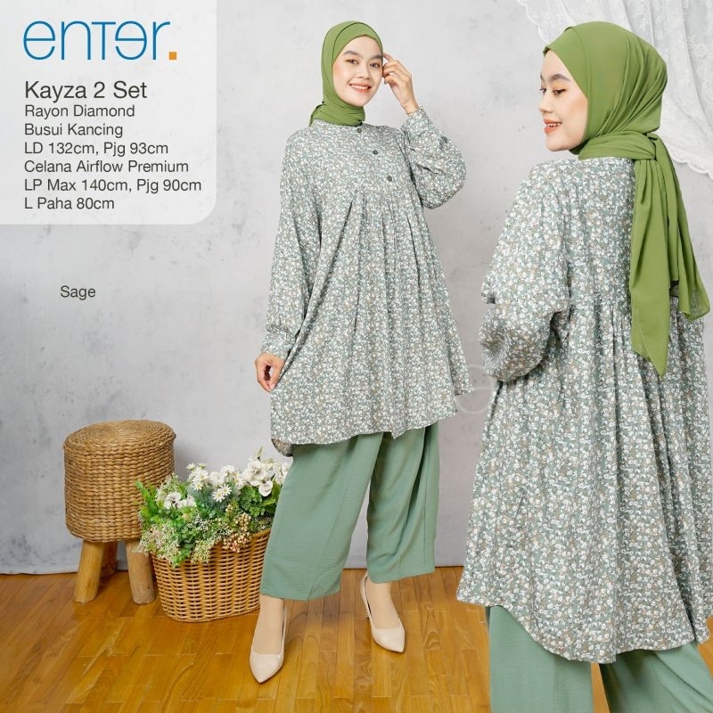 Oneset Kayza Nawa Set Ori Enter Setelan Wanita Rayon Bunga Polos Jumbo Setcel Magnalia Muslim Tyka H