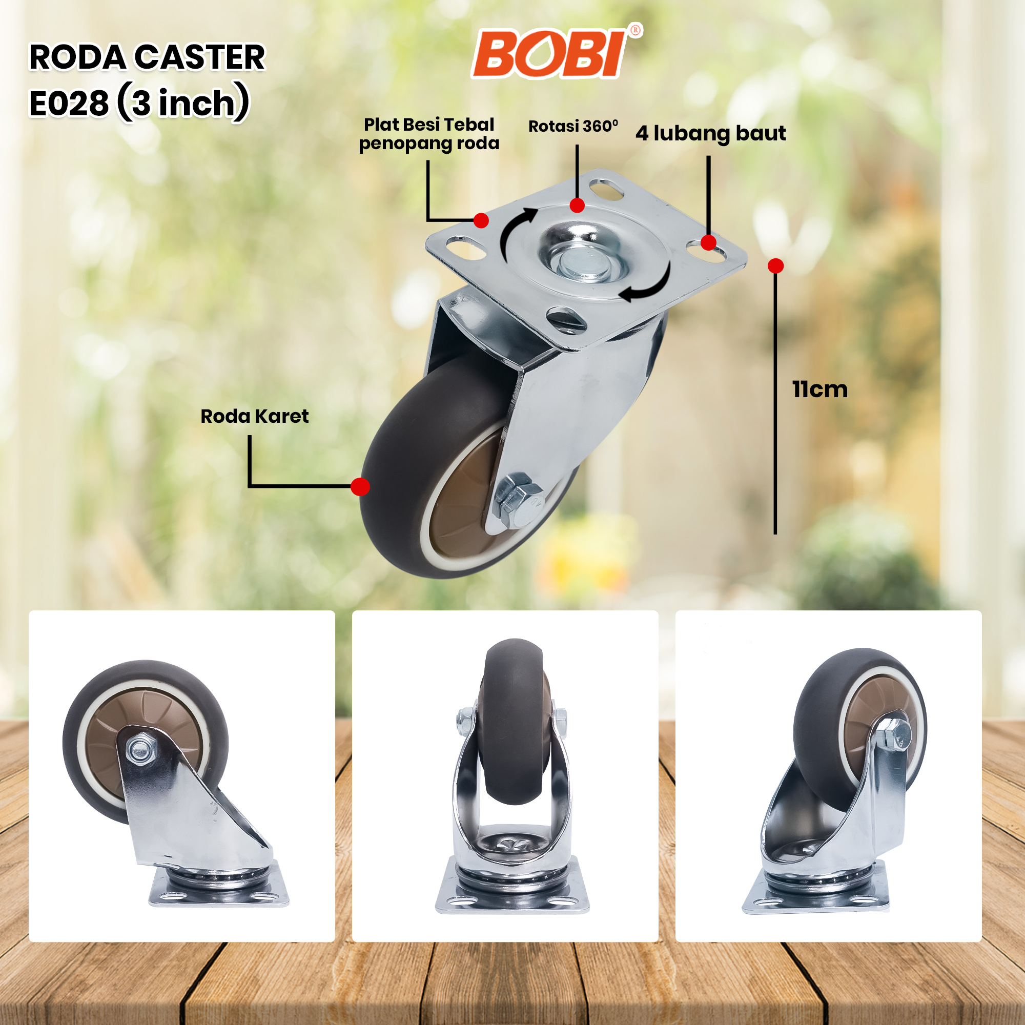 Roda Caster PVC NYLON // Roda Etalase Lemari 3 inch // Roda Serbaguna BOBI - Warna Random