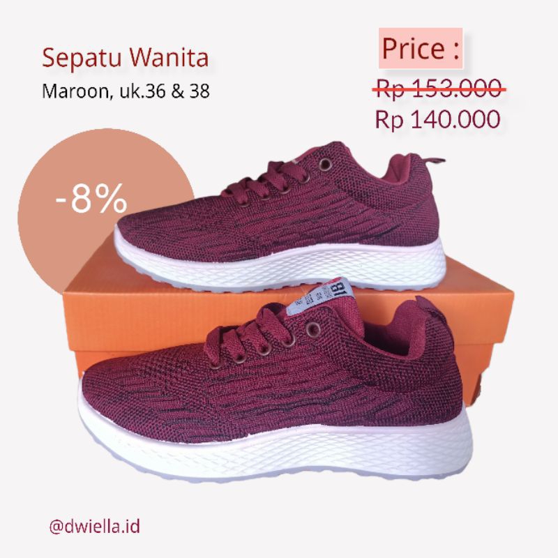 Sepatu Import Wanita Maroon (Merah Putih) Ukuran 36