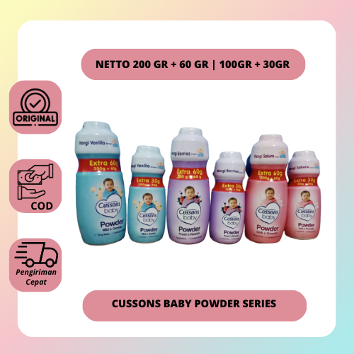 QEILA - Cussons Baby Powder / Bedak Bayi Cusson | Ukuran 100 gr + 30gr &amp; 200gr + 60gr