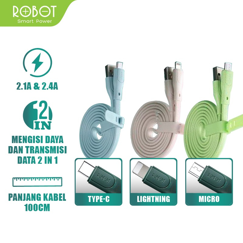 Kabel Data Charger ROBOT Type C Micro USB Kualitas Bagus Fast Transfer Charging Original