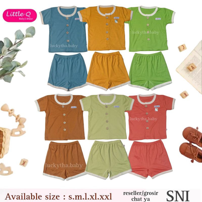 LITTLE Q COMFY SET PENDEK POLOS CELLESTIAL / BAJU PENDEK BAYI LITTLE Q POLOS KANCING DEPAN  TERBARU / BAJU BAYI COMFY PENDEK