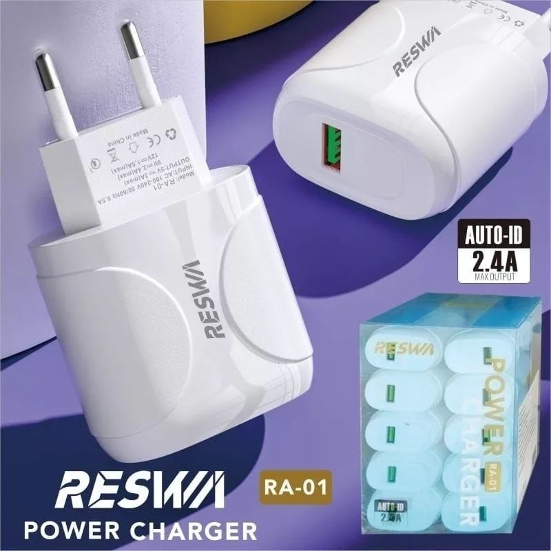 Batok Charger RESWA RA-01 1USB 2.4A Fast Charging Kepala Casan RESWA RA-01 1USB 2.4A Adaptor Charger RESWA RA-01 1USB 2.4A Fast Charging