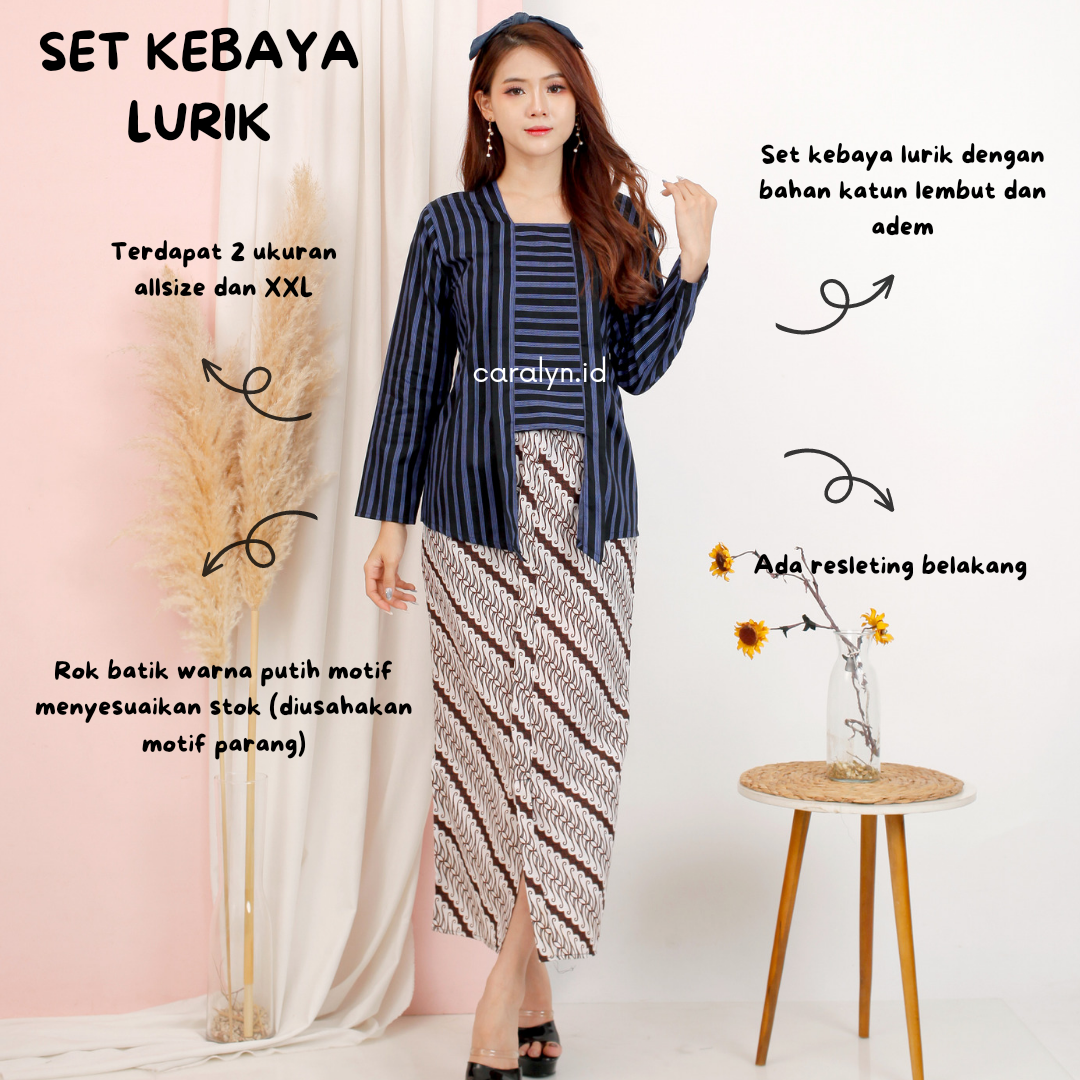 KEBAYA LURIK PEREMPUAN DEWASA TENUN HALUS SET ROK BATIK