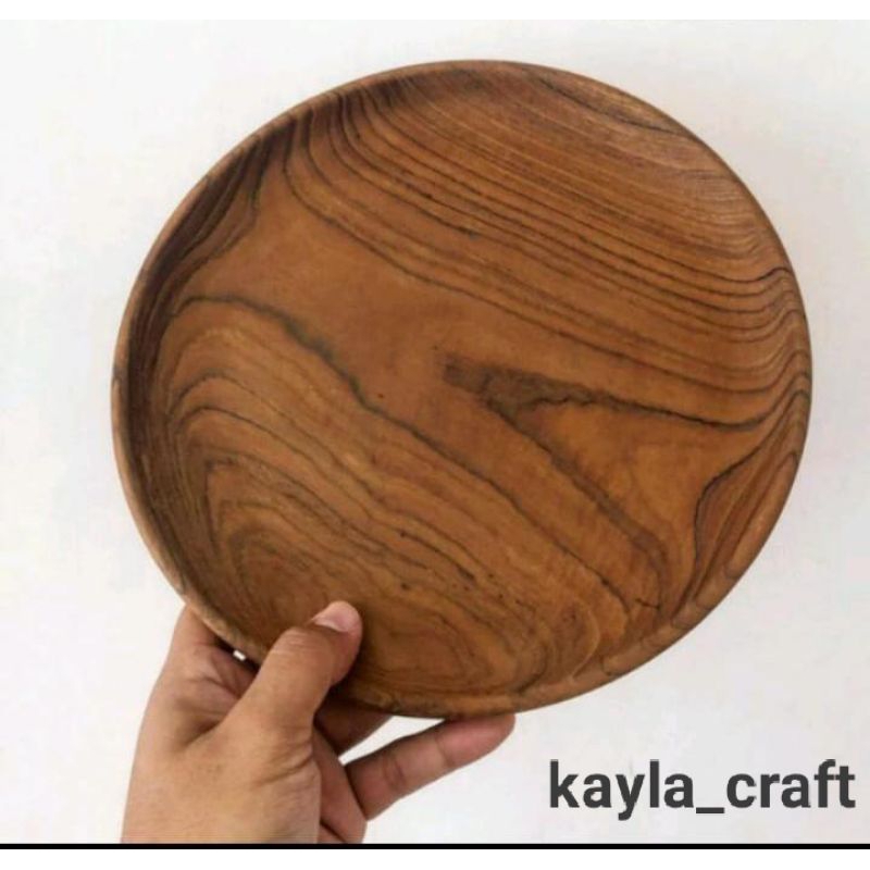 piring kayu jati, piring saji kayu jati, piring makan kayu jati. ukuran 15cm