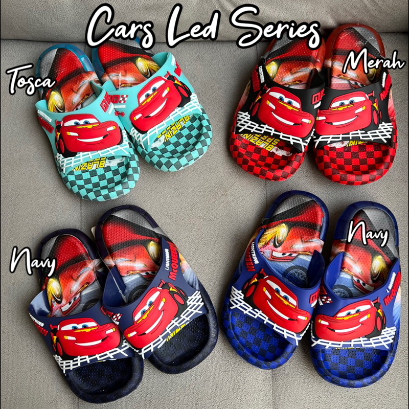 SANDAL SLOP  LAMPU LED ANAK IMPORT KARET MOTIF CARS