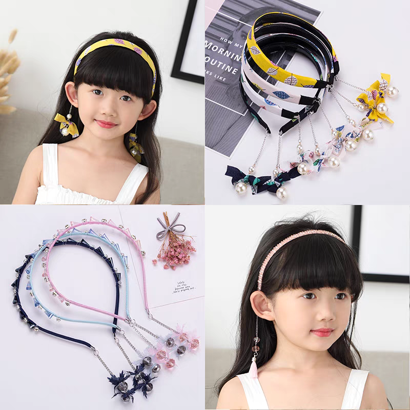 (Hello Girl)B74 Bando Anak Dan Wanita Motif Bando Rumbai Pita Mutiara  Permata Style Korea Import