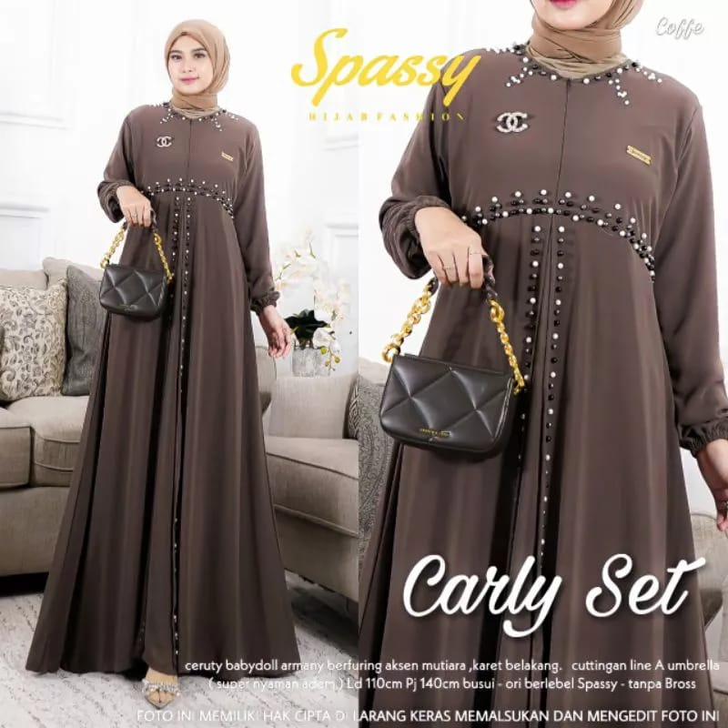 Carly Seti Maxy Aplikasi Mutiara Dress Kondangan Gamis Ceruty Babydoll Full Furing Gaun Pesta Muslimah