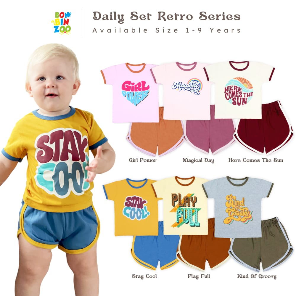 Bonbinzoo Daily Retro 4-9 Tahun Setelan Retro Anak Perempuan dan Laki Laki