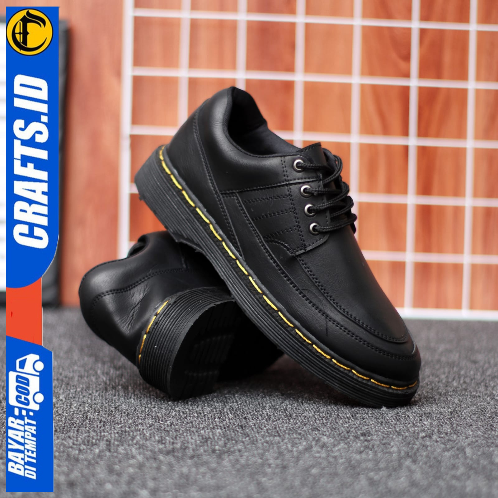 Sepatu Formal Pantofel Docmart Low Boots Kulit PU Casual Kerja Pria Crafs Smith