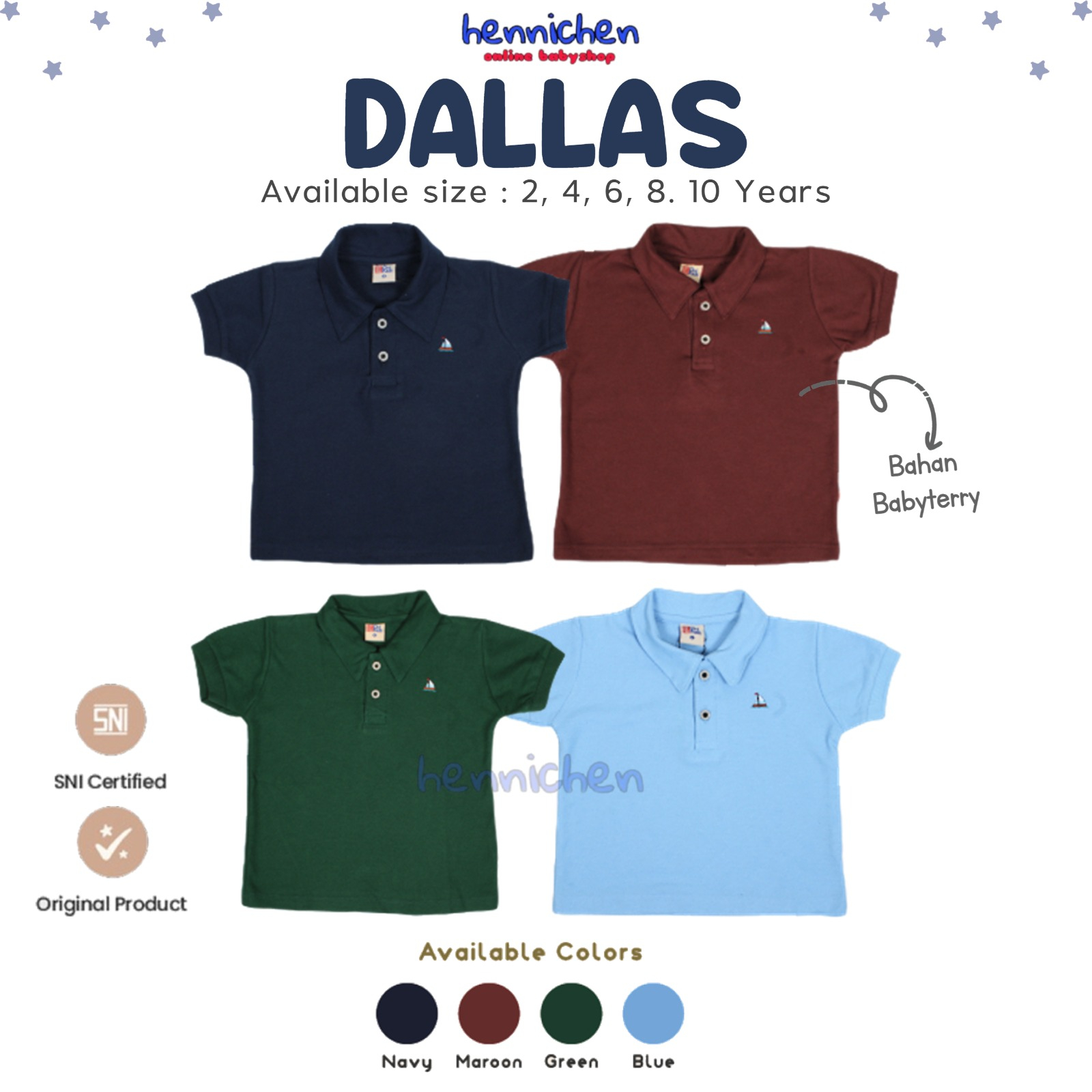 DALLAS-Kaos Anak Laki laki Perempuan (2-8/9 Tahun) KAOS POLO ANAK BAJU ATASAN ANAK OVIKIDS