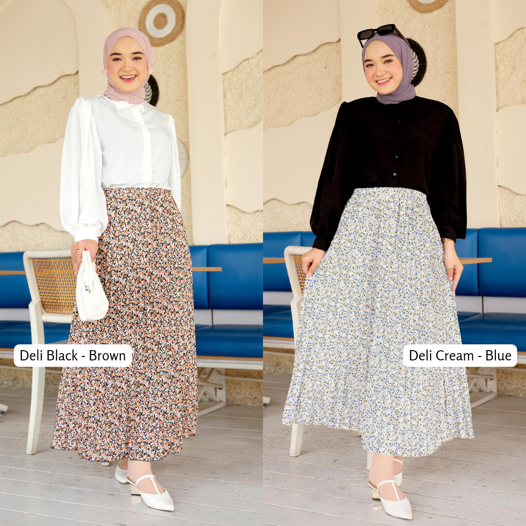 ROK PLISKET PANJANG PREMIUM MOTIF BUNGA - ROK BUNGA KOREA - HANA PLEATS SKIRT DEEWIDIY