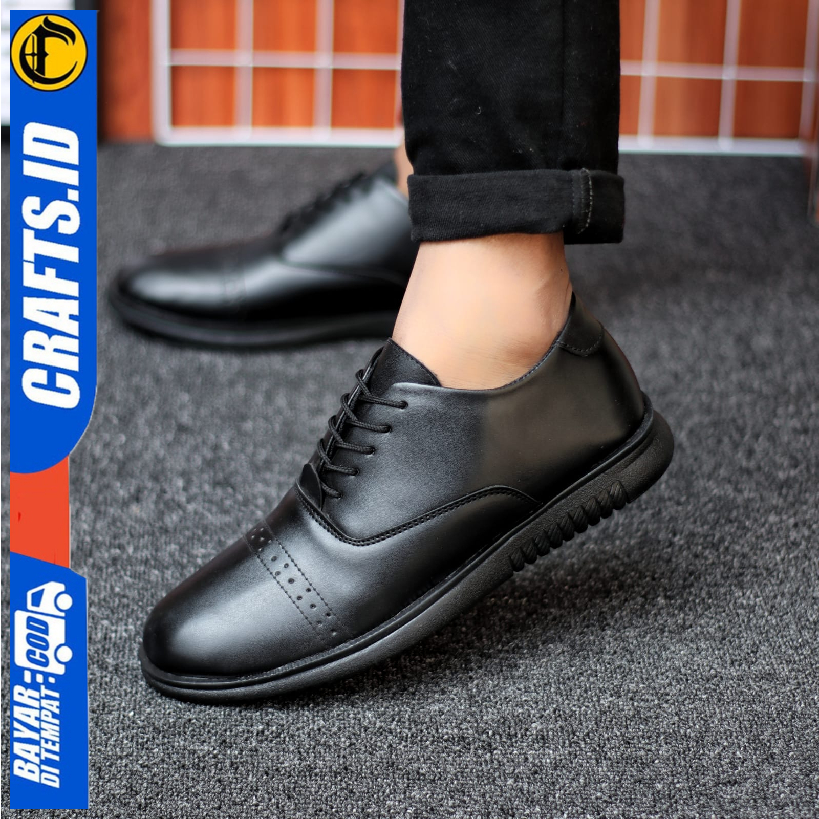 Sepatu formal Casual Pria Kantor Kerja Pantofel Docmart Tali Hitam Crafs Hatte