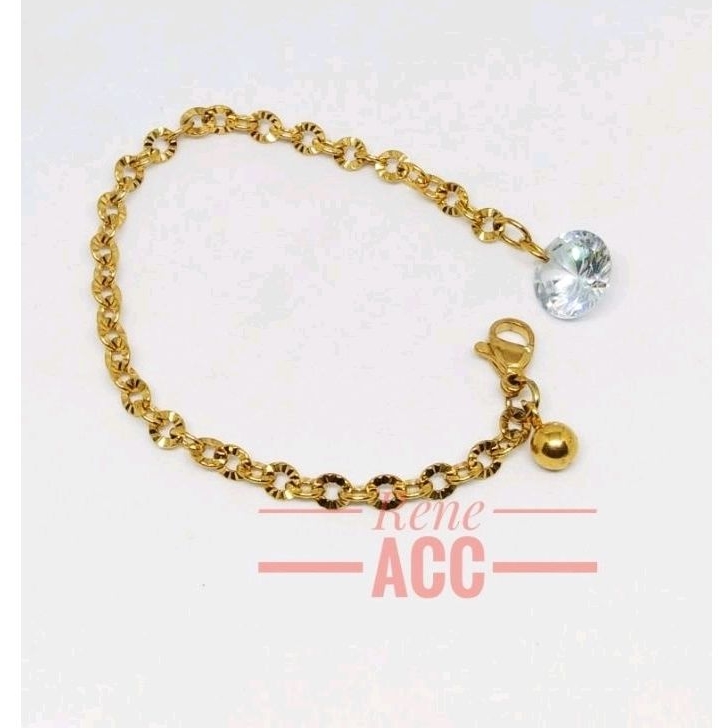 Gelang Tangan Wanita Titanium Crystal Charm