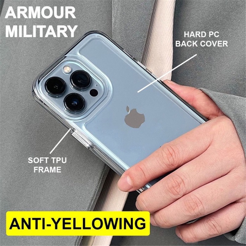 Armour Military Hard Case IPHONE 7 7+ 8 8+ X XR XS XS MAX 11 12 13 14 PRO MAX PLUS SE 2 Case Bening Clear Transparan Aklirik