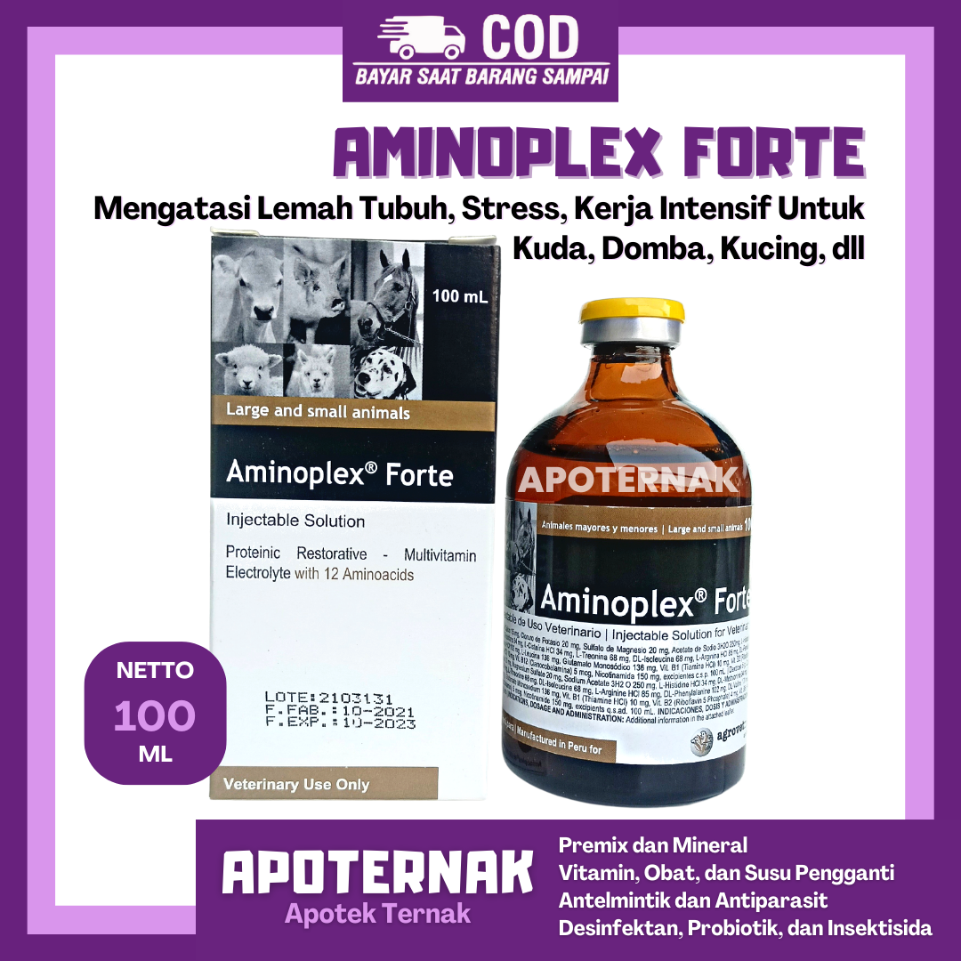 AMINOPLEX FORTE 100 ml | Multivitamin Asam Amino Atasi Lemah Tubuh Stress Lelah Pada Hewan Ternak Kuda Kambing Kucing dll