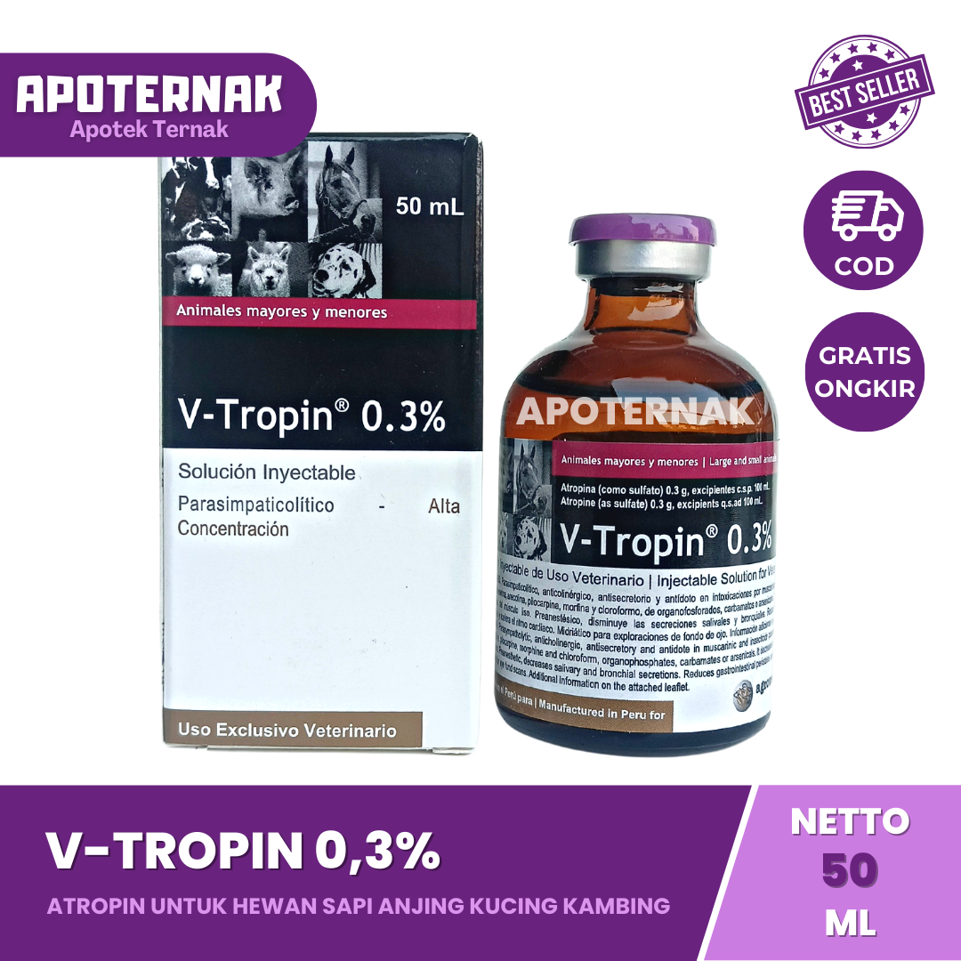 V TROPIN 0.3% 50 ml | ATROPIN Hewan Sapi Anjing Kucing Kambing | Vitropin Vtropin V-Tropin