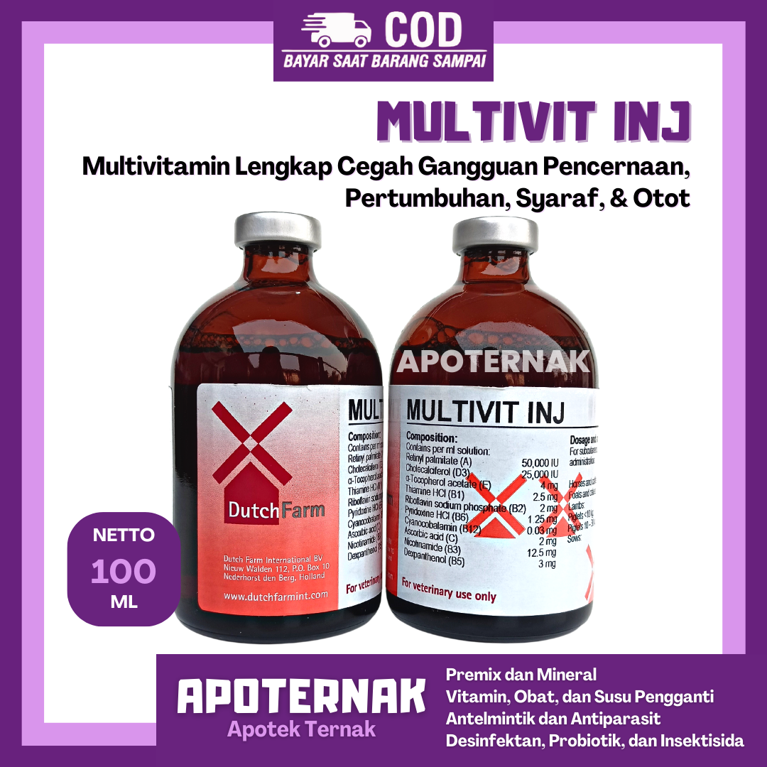 MULTIVIT INJ 100 ml | Injeksi Multivitamin Lengkap Untuk Hewan Kuda Sapi Kambing Babi | Like INJECTAMIN