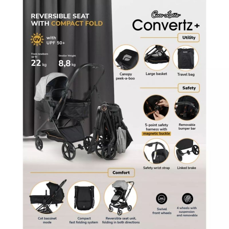 Stroller Cocolatte Convertz 2.0, Convertz+ &amp; Convertz CL 13107 Kereta Dorong Bayi Hadap Ibu