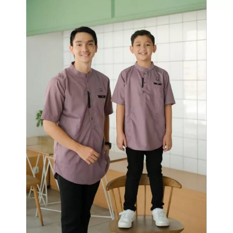 Baju Koko Ayah Dan Anak Couple Mauve/Baju Koko Warna Mauve/Baju Kemko Couple