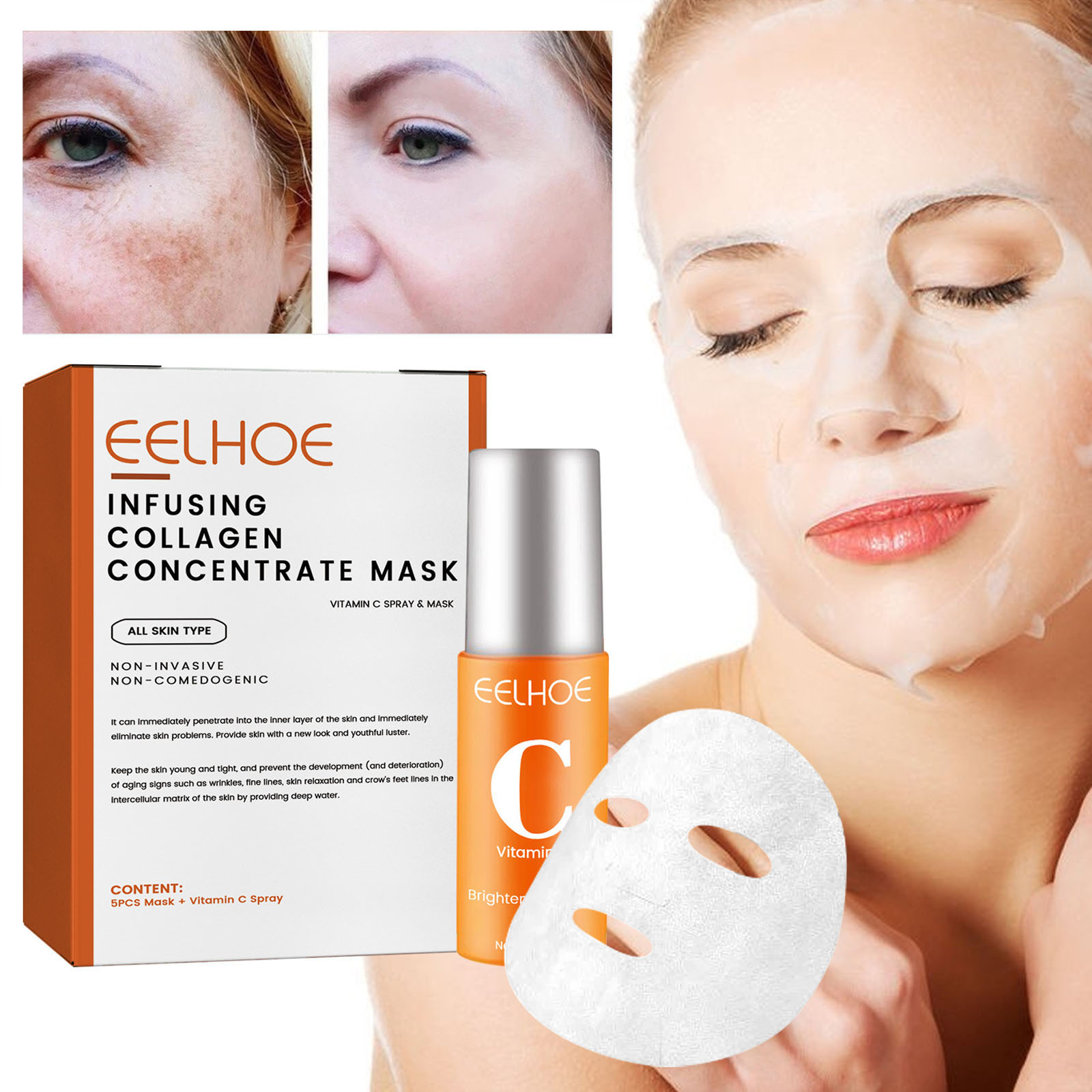 Collagen Film &amp; Mist Kit Facial Skin Care Suit vitamin C Highprime Collagen Soluble Anti-aging Memutihkan dan mencerahkan Masker Wajah Untuk Wanita