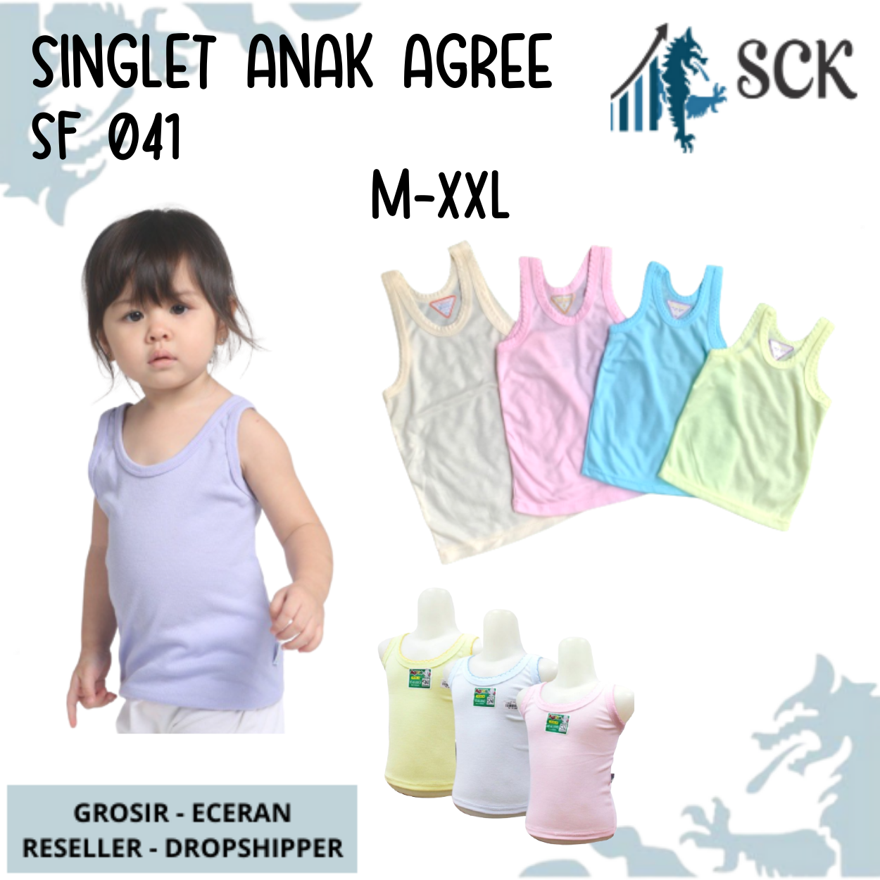 [ISI 1] Singlet AGREE Kids SF 041 Warna Warni  / Pakaian Dalam Anak AGREE / Singlet Bayi - sckmenwear GROSIR