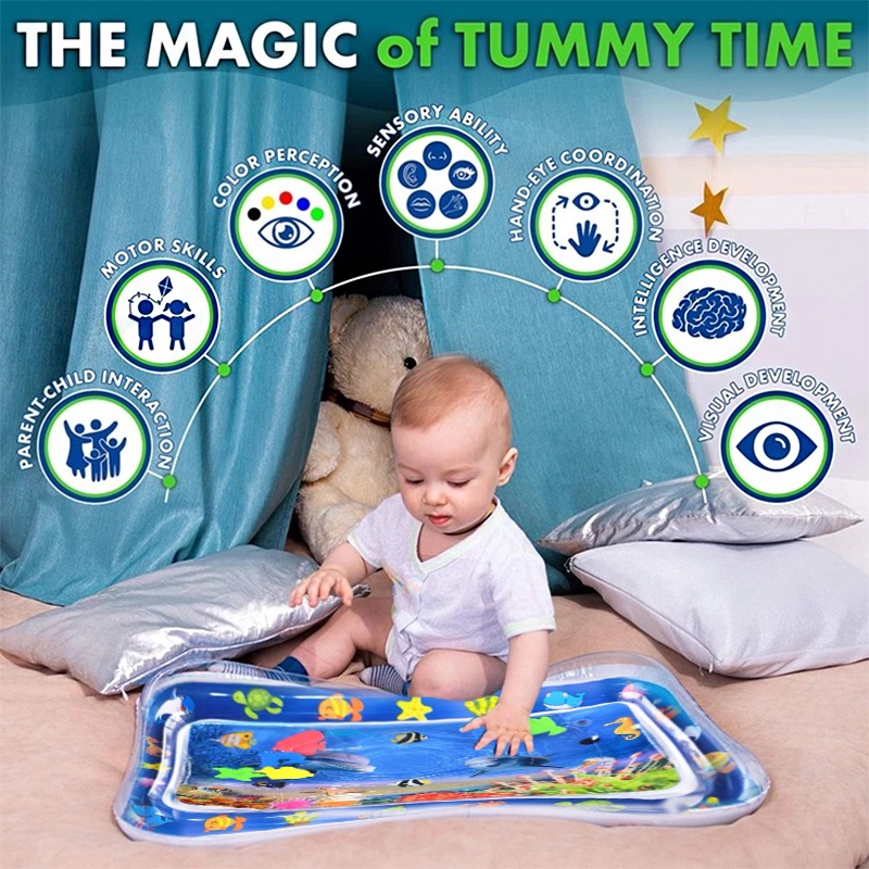 Water Playmat Baby Matras Air Bayi Mainan Edukasi Tummy Time Mainan Bayi Mainan Sensorik Bayi Mainan Bayi 0 6 Bulan Mainan Bayi 4 Bulan Mainan Anak 1 Tahun