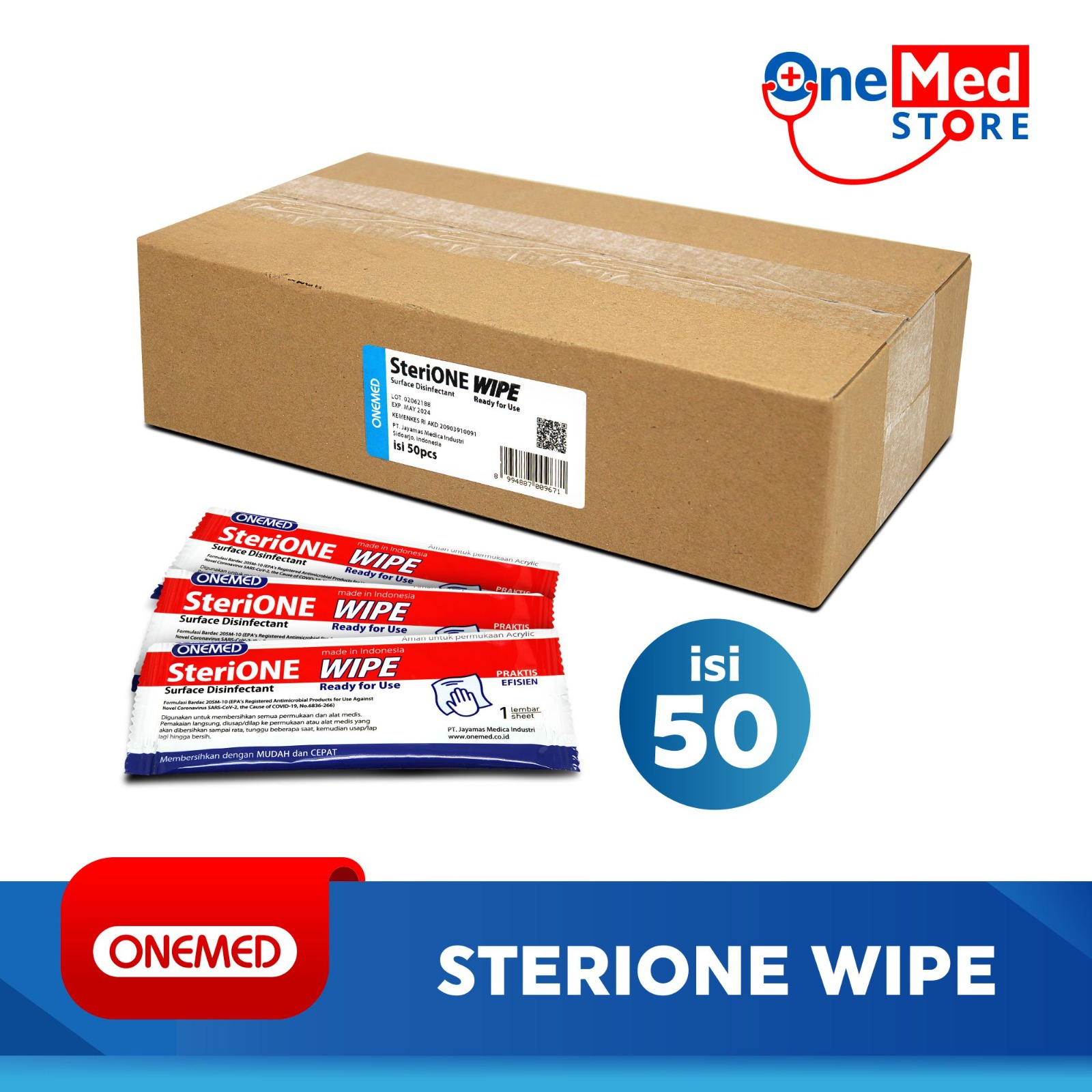 Sterione Wipe RTU Tissue Desinfektan OneMed Box Isi 50pcs