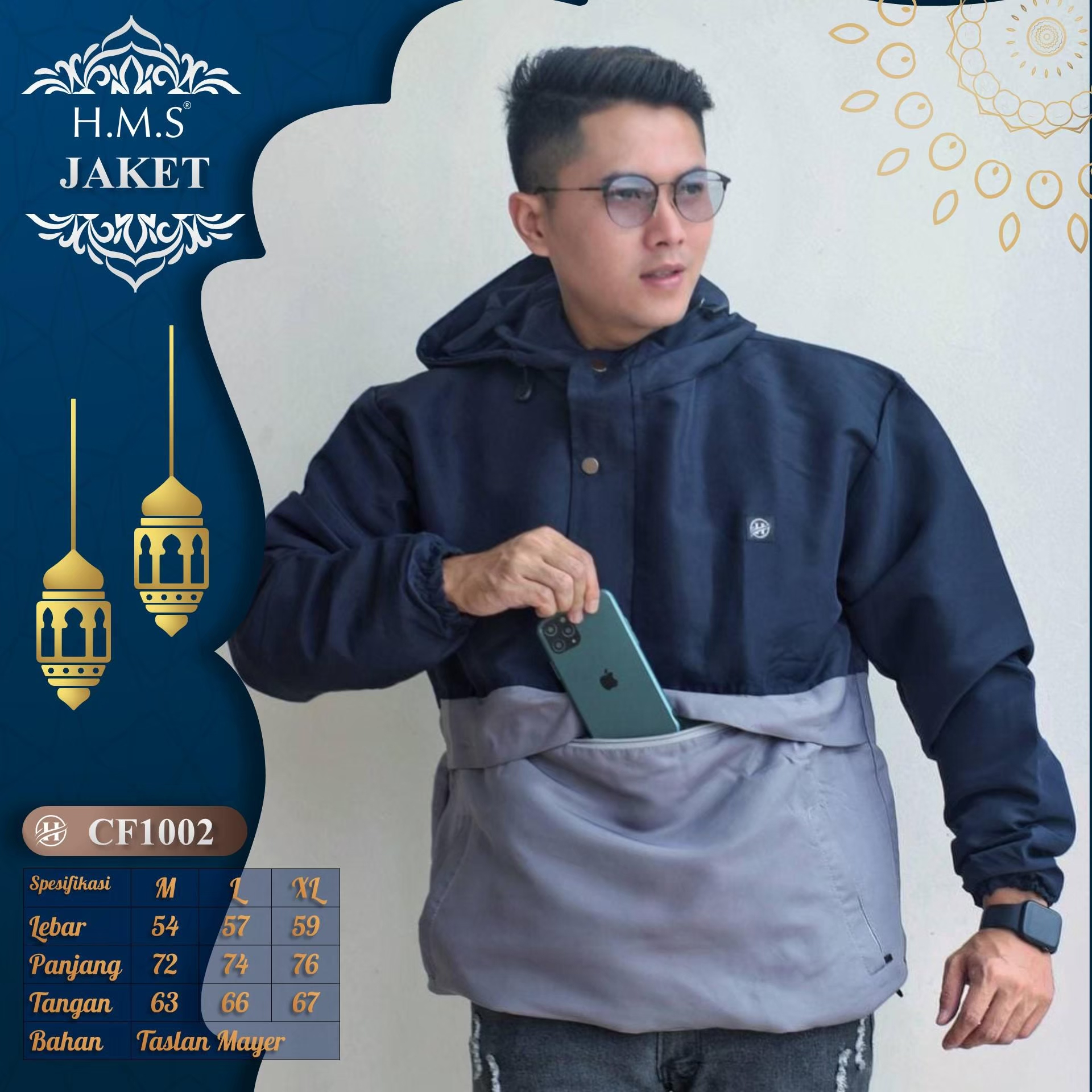 HMS jaket pria distro jaket  cougle jaket water proof jaket warna black and grey Kode art CF328