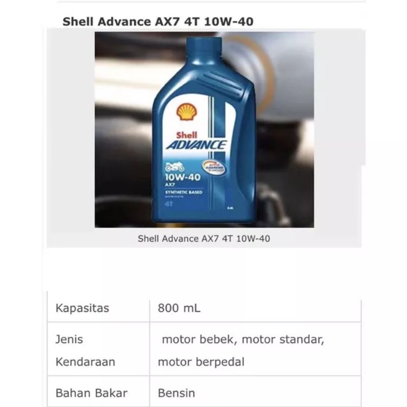 Oli Shell Advance AX7 4T Manual SAE 10W-40 800ml Original