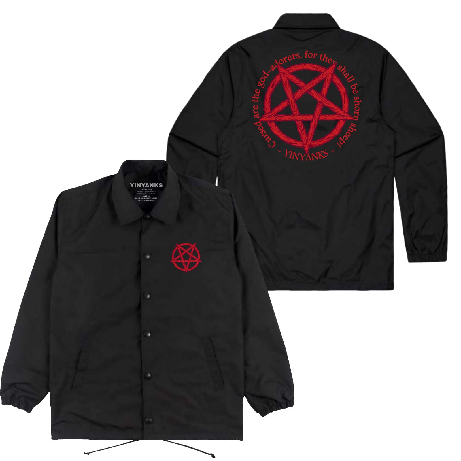 Yinyanks Coach Jacket Satanic Cursed Unisex Hitam