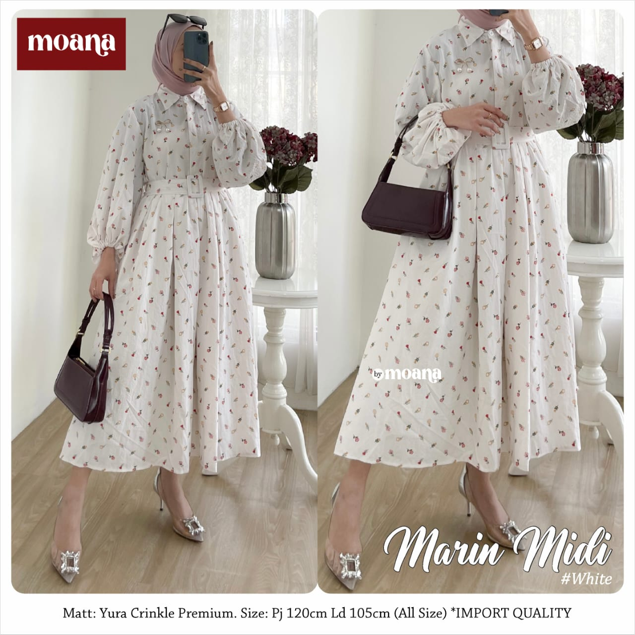 Marin Midi Dress Bahan Yura Crinkle Premium by Moana