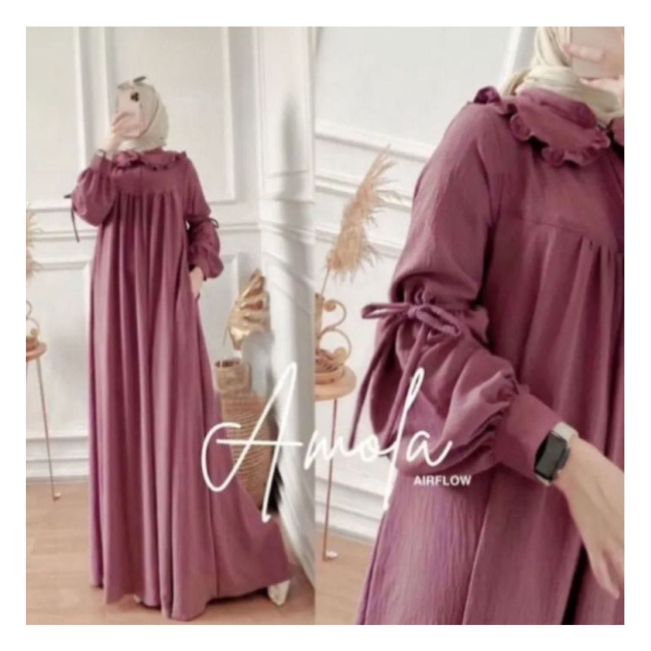 Gamis Wanita Amofa Maxi Dress Kain Crinkle Airflow Busui