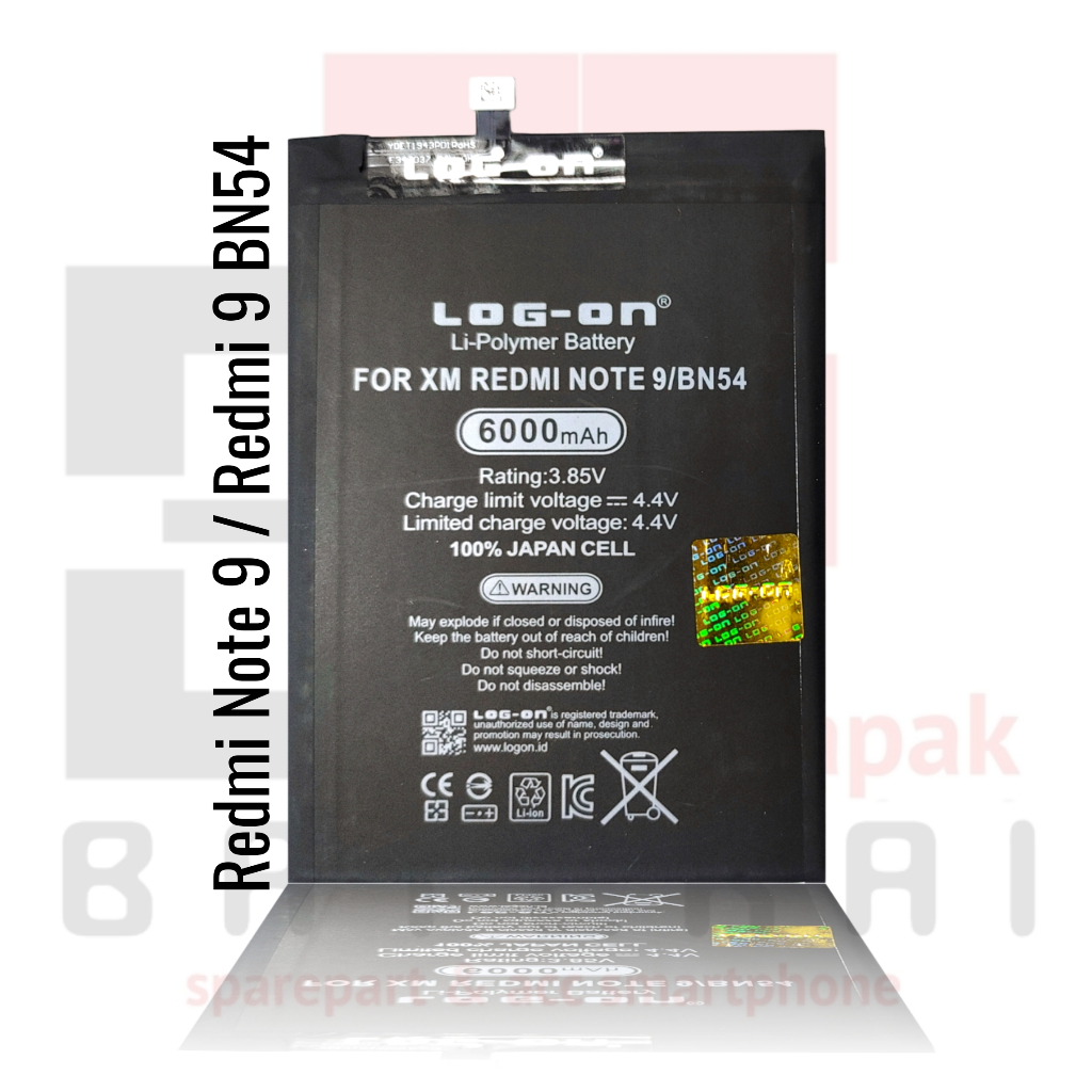 Log on - BN54 Xiaomi Redmi Note 9 / Redmi 9 Double IC Battery Baterai Batre