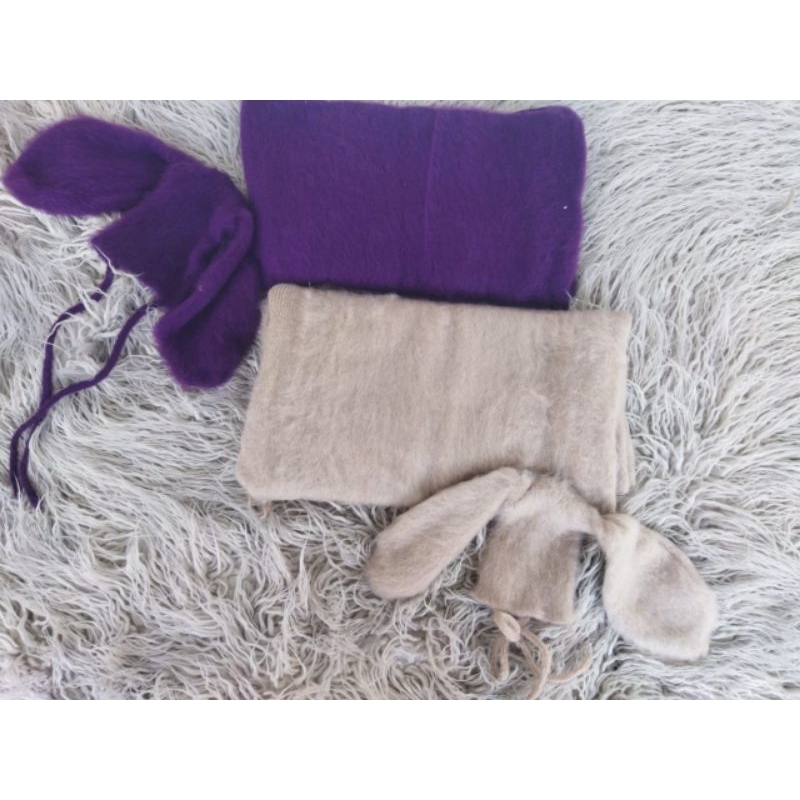 Bunny bonnet set with wrap properti foto bayi