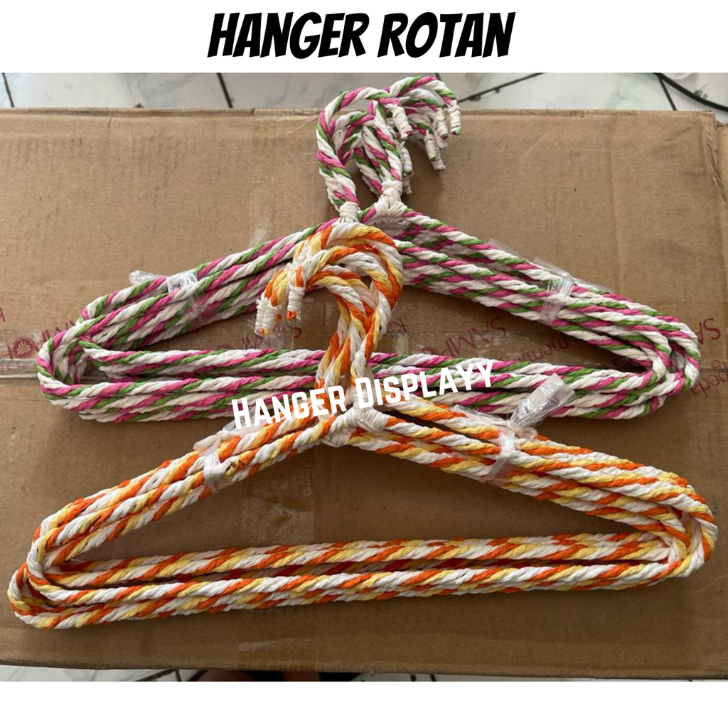Hanger Rotan Lilit Dewasa 38 cm / Gantungan Baju Rotan Import Warna-Warni
