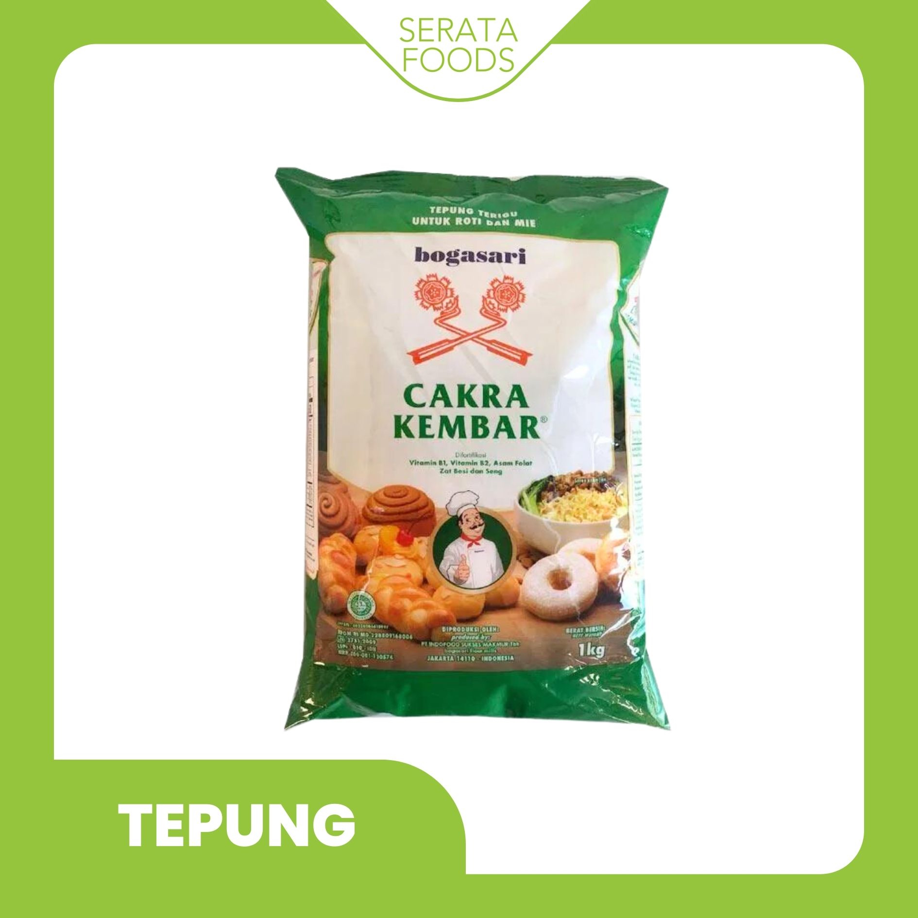 

Tepung Bogasari Cakra Kembar 1 Kg