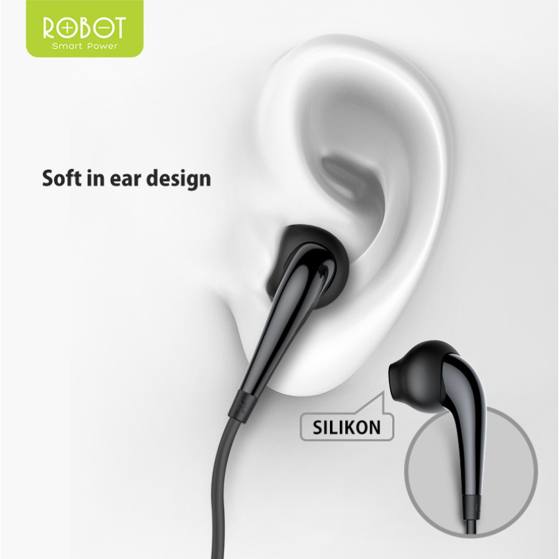 Headset Robot RE701 Wired Earphone Bass Compatible For All Phone Original - Garansi 1 Tahun