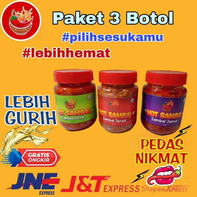 

paket 3 botol sambal pilih sesukamu dari hot sambal
