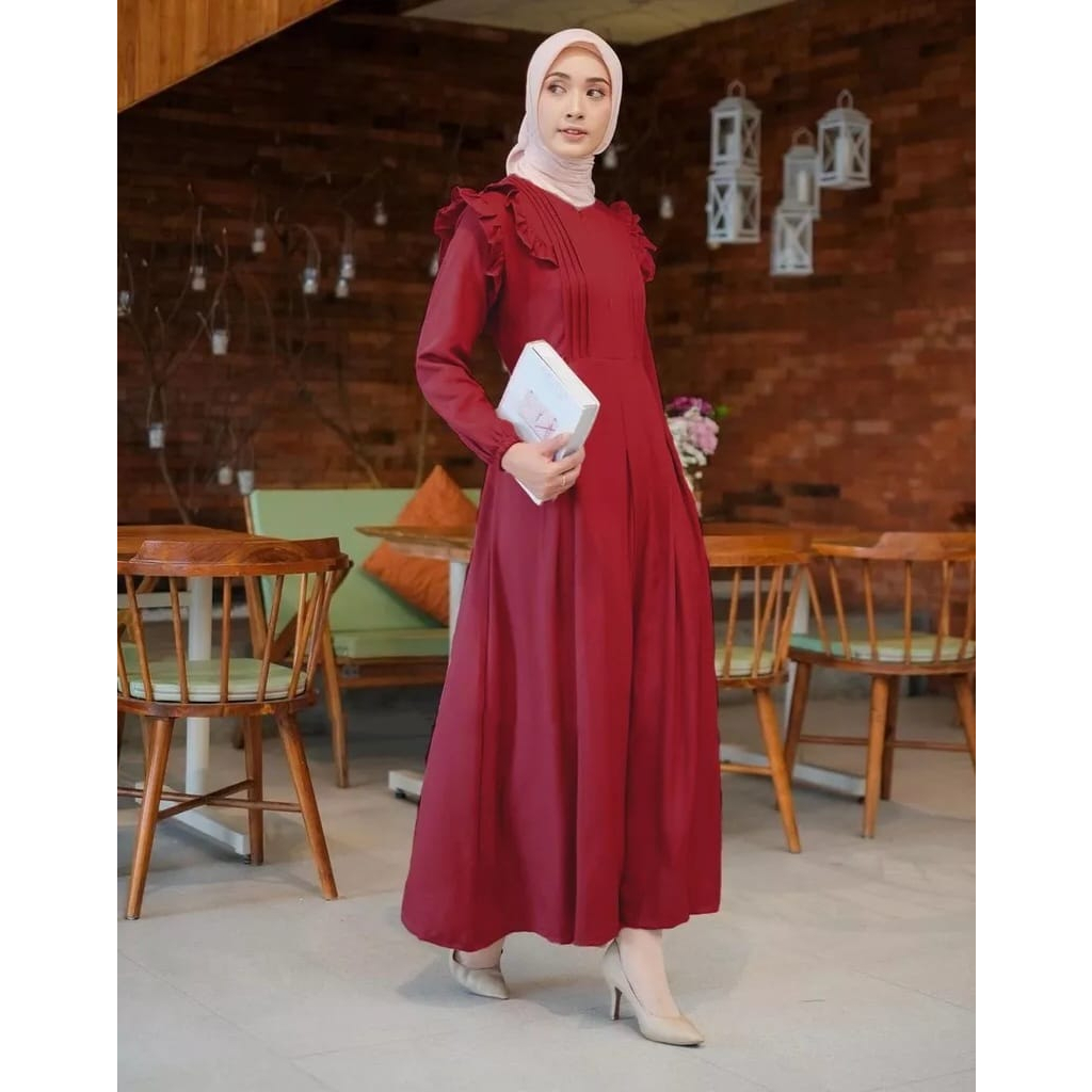 Gamis Sandira | Gamis Muslim Kancing Busui Maxy Dress | Gamis Rampel Crinkle Airflow