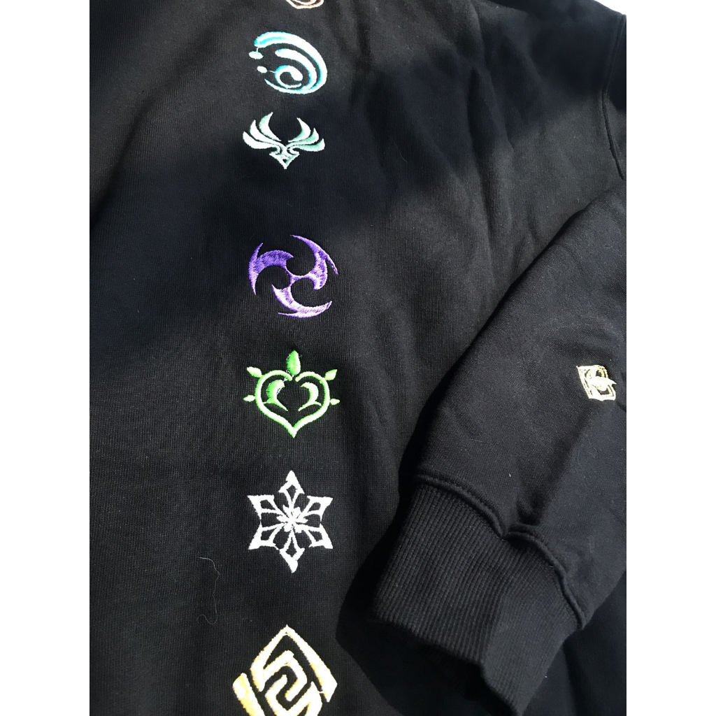 Hoodie Genshin Logo Embroidery Black Gaming Genshin Impact