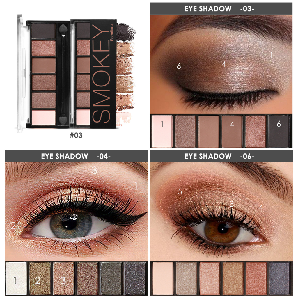 FOCALLURE 6 Colors Glamorous Smokey Eyeshadow Palette