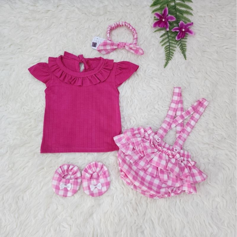 Baju bayi perempuan set overall baby girl