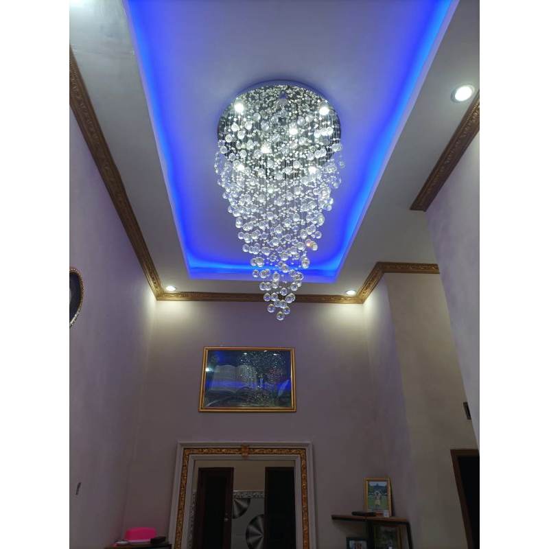 ⭐GARANSI⭐ LAMPU KRISTAL HIAS LAMPU PLAFON VOID TANGGA D.80CM H.130CM
