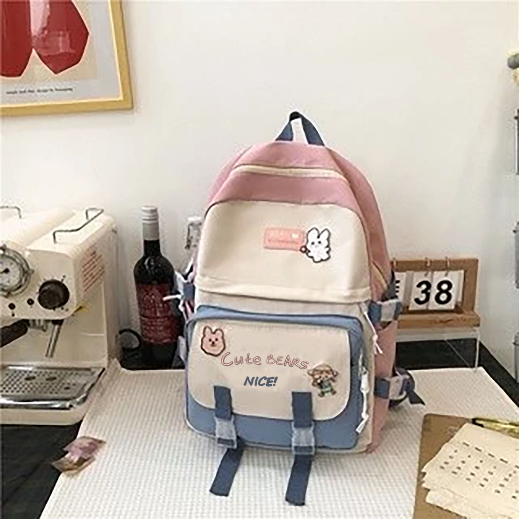 Mismi Cecile Bag - Tas Ransel Wanita Korea Cute Backpack Anak Sekolah Perempuan Stylish kualitas Import - 14C gratis boneka dan botol