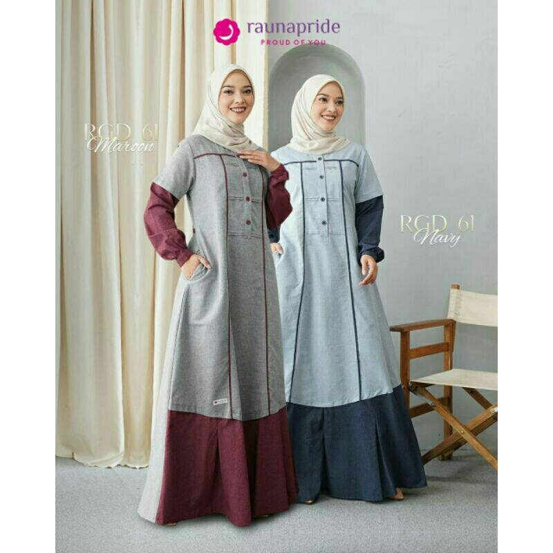 GAMIS KATUN WANITA RGD 61 ORIGINAL RAUNA FASHION DRESS BAJU BUSANA MUSLIM DEWASA BUSUI BAHAN COTTON 